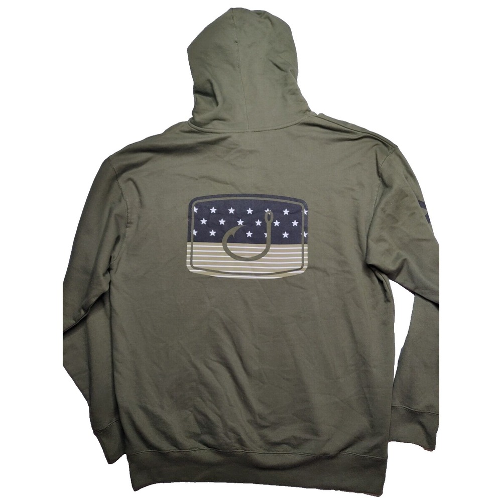 AVID Merica Fatigue Fishing Hook Green Double-Sided Pullover Hoodie - Men XL NEW